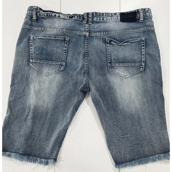 SMOKE RISE Denim Shorts Men Size 46 Distressed Neon Patch Frayed Hem 100 - Picture 6 of 12